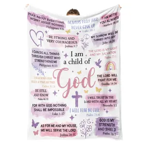 1PC Christian women gifts throw blanket, I am a child of God blanket, religious women gifts, baptism gifts, inspirational gifts for women, Christian blanket, Slogan Print Blanket