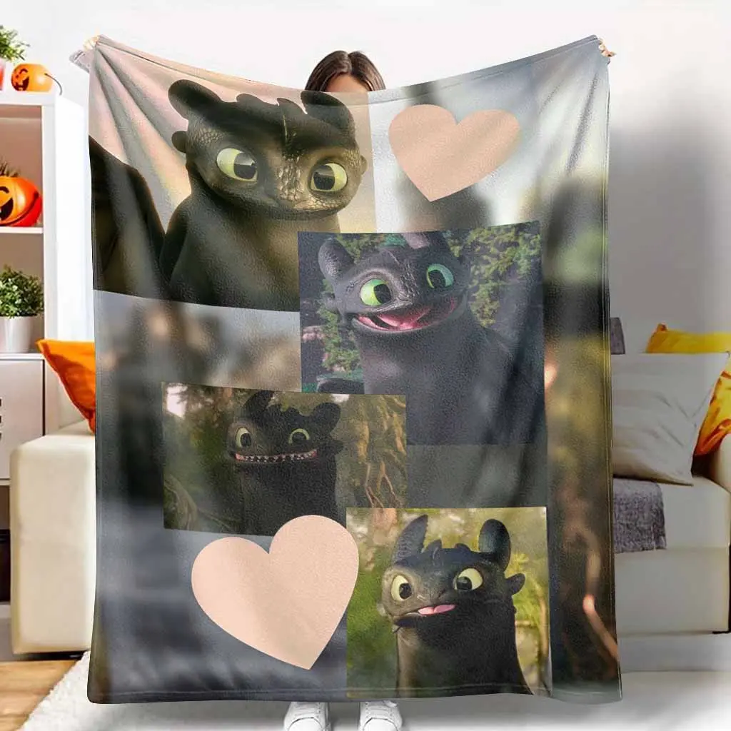 Toothless Night Fury Impression Flannel Blanket - Ultra-Soft, Lightweight, Warm, Cozy, Wrinkle-Resistant, All-Seasons - Ideal for Sofa, Bedroom, Holiday Gifts (Christmas, Thanksgiving, Birthday)