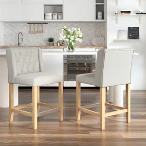 2-Piece Set of Counter & Bar Stools - Upholstered Seats & Solid Wood Frame, Suitable for Kitchen, Dining Room & Home Bar Use