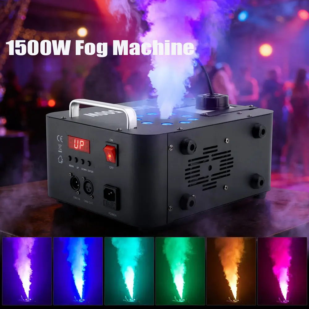 Fog Machine 1500W Smoke Machine with LED RGB Color Light&Remote Control, Stage Fogger DJ Spray Smoke Stage Effect