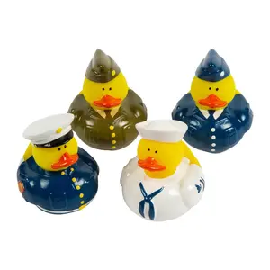 2" Uniformed Armed Forces Blue, Green & White Rubber Ducks - 12 Pc.