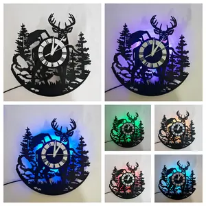 Deer Pattern Vinyl Record Wall Clock, Unique Cottage Style Decor for Nature Lovers, Perfect Gift for Halloween Christmas & Birthdays