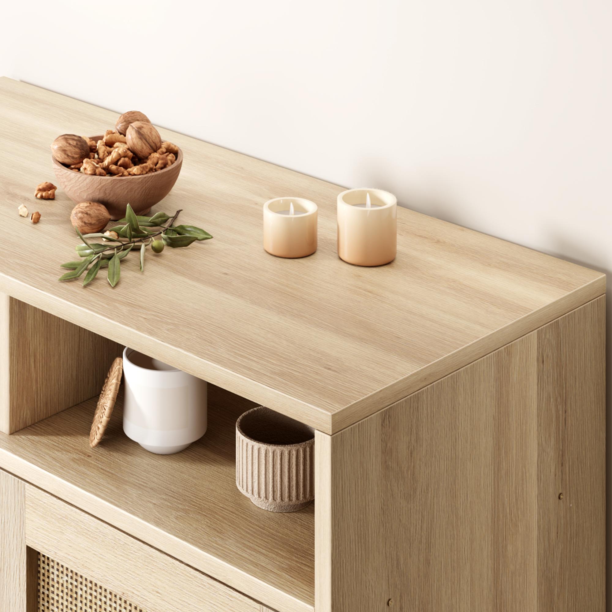 Modern Rattan Buffet Cabinet Set of 2, 4-Door Sideboard with Adjustable Shelves, Non-Toxic MDF Smooth Tabletop, Multipurpose Storage for Kitchen Dining Living Room Entryway, Ideal as Coffee Bar & TV Stand Modern Rattan Buffet Cabinet Set of 2, 4-Door Sideboard with Adjustable Shelves, Non-Toxic MDF Smooth Tabletop, Multipurpose Storage for Kitchen Dining Living Room Entryway, Ideal as Coffee Bar & TV Stand