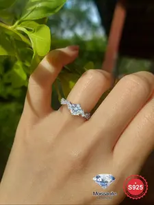 S925 Sterling Silver Synthetic Moissanite Ring, Six Claws Starlight Ring for Women, Eternal Promise Wedding Engagement Ring, Fine Jewelry Anniversary Gift