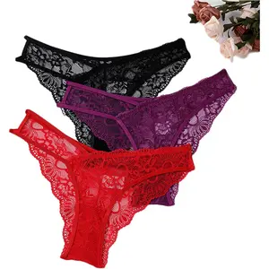 3 Pack Women’s Sexy Panties Lace Underwear,Floral Lace Cut Out Underpants Plus Size Lace Thongs for Women