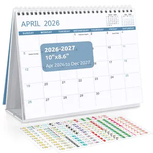 SKYDUE 2026-2027 Small Desk Calendar, 21-Month Desktop Flip Calendar with Stickers, 10" x 8", Blue