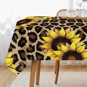 1pc Leopard Print & Sunflower Tablecloth, Western Boho Style, Stain-Resistant Polyester Table Cover for Indoor Dining, Rustic Home & Farmhouse Decor