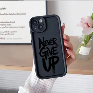 Phone Case - Black Motivational Slogan 'Never Give Up' Drop-Resistant Soft Shell with a Minimalist High-End Feel, Suitable for iPhone 17 E Air Pro ProMax iPhone16 15 14 Plus 13 12 Mini 11 X XS XR