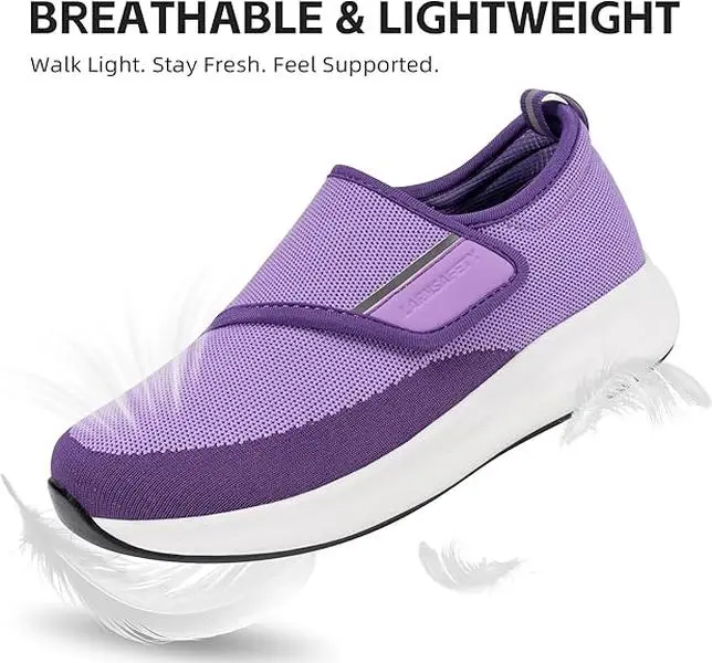 Women's Slip-On Walking Footwear - Cushioned, Non-Slip, Breathable, Lightweight, Adjustable Arch Support Casual Sneakers for Nursing Professionals