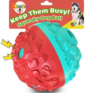 Dog Toy Ball for Aggressive Chewers, Interactive Fetch Dog Ball with Fun Squeaky Sound, Durable for Small Medium Large Dogs, Non-Toxic Rubber Pet Chew Toys