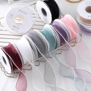Pearl Fishtail Mesh Yarn Ribbon for Flower Packaging DIY Cute Bouquet and Gift Box Wrapping Lace Ribbon Wedding Cake Ornament