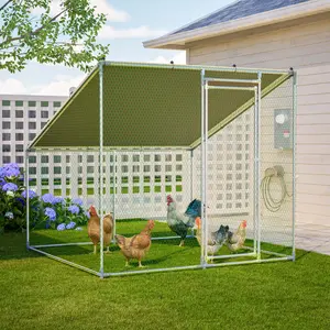 84"x78.7"x72.7" Heavy-Duty Walk-In Outdoor Shelter with Slanted Roof & Waterproof Cover, Thickened Galvanized Steel Frame, Removable Mesh Panels & Spring Button Connectors for Backyard