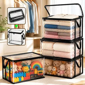 Clear Storage Bag Organizer – Foldable Closet Organizer for Clothes, Blankets & Comforters | Stackable Visible Storage Bin with Reinforced Handles | Space Saving Home Essentials.Dormitory storage supplies