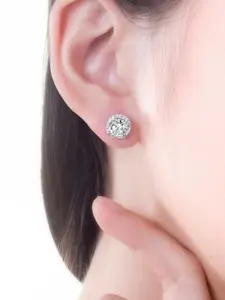 S925 Sterling Silver Round Shaped Zirconia Decor Stud Earrings, Artificial Zirconia Earrings, Fashionable Jewelry for Women & Girls, Trendy All-match & Exquisite Jewelry for Birthday Gift