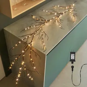 Brown Willow Garland Lights 6ft 120LED Artificial Lighted Garland Plug in for Christmas Decoration