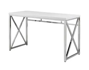 HomeRoots 554207 47 in. White & Silver Wood & Metal Computer Desk
