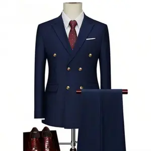 Double-breasted Gold Button Suit For Men's Club, Singer, Performer, Groom, Wedding Photo, Party