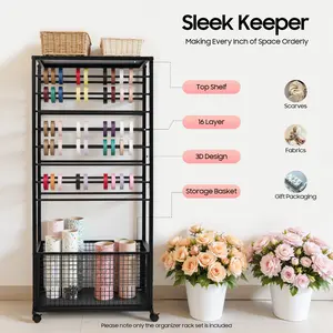 2026 Viral 16-Tier Double-Sided Ribbon Organizer - 110.23lbs Load Lockable Wheels for Flower Shop/Craft Room