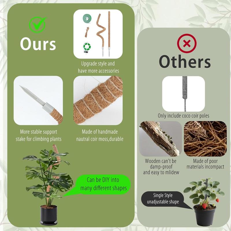 3 Pack Moss Pole, 28" 48" 63" Monstera Plant Support for Climbing Indoor Plants, Bendable Coco Coir Plant Support Stakes for Potted Plants, Pothos, Philodendron