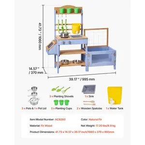 VEVOR Mud Kitchen, Outdoor Mud Kitchen for Kids, Wood Outdoor Play Kitchens with Planting Box, Critter Catcher Container, Tank, Sink, Cookware Pots and Accessories, Wooden Play Kitchens for Lawn, Yard