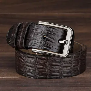 Men's Luxurious Crocodile-Pattern Embossed Leather Belt, Pin Buckle Design, Business Casual Style, Unisex Gift Accessory, Belts