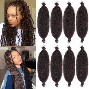 8 Packs Soft Springy Afro 16 Inch Short Spring Twist Hair - Distressed Soft Locs Natural Black - Marley Twist Crochet Braiding Hair - Synthetic Hair Extension for Women - 10 Strands per Pack - Color: 4#