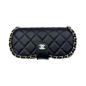 Pre-owned CHANEL Lambskin Mini Bags 22P Black Quilted Leather Chain Glasses Case Bag(32***19) CC1525