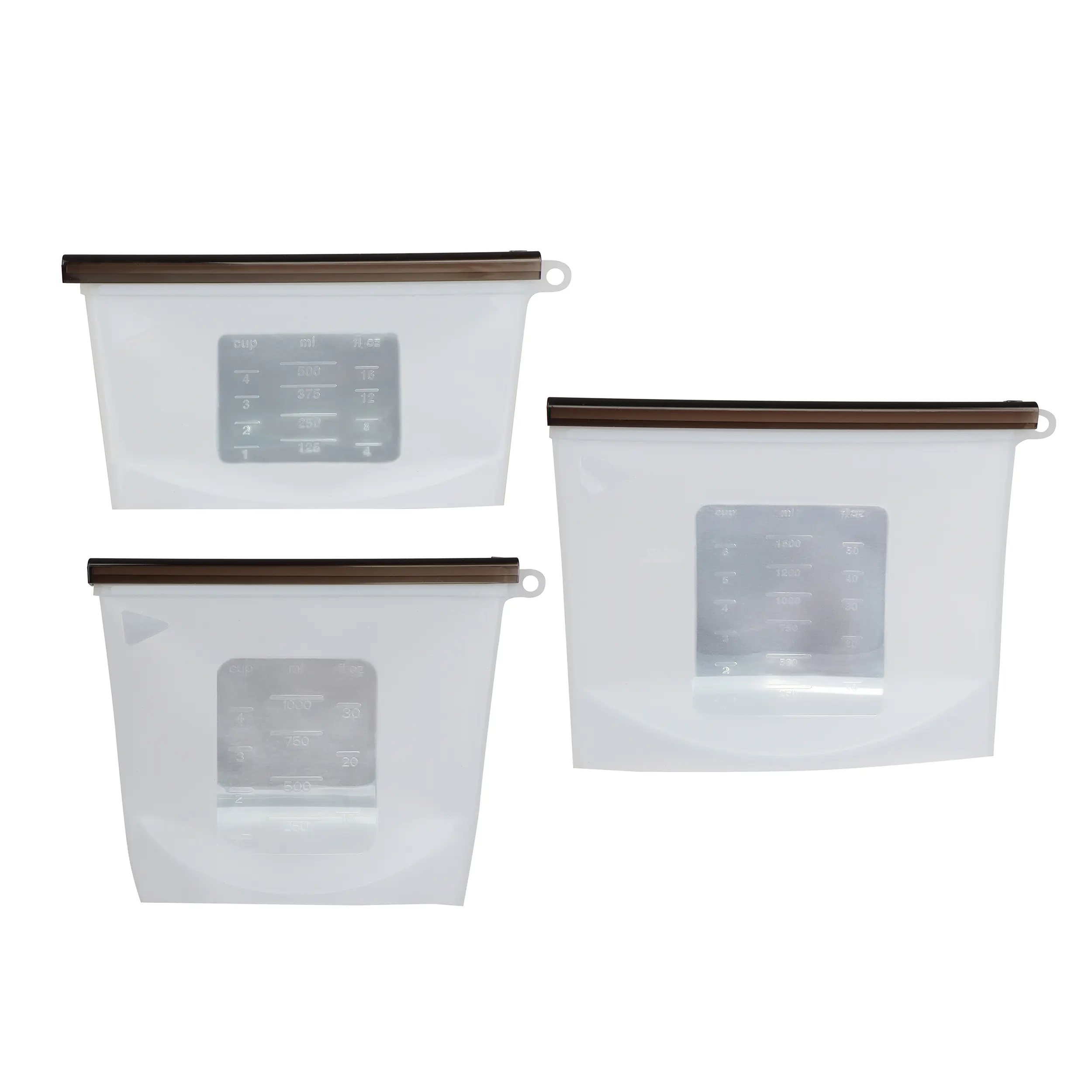 7Penn Silicone Food Storage Bag, 500, 1000, 1500mL - 3pk Clear Reusable Bags