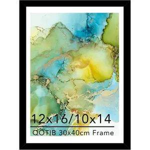 12x16 Frame Black with 10x14 Mat, for 30 x 40cm  Art Painting, Display Picture 10 x 14 with Mat or 12 x 16 without Mat, Large 30x40 Picture Frame for Wall , Black, 1 Pack