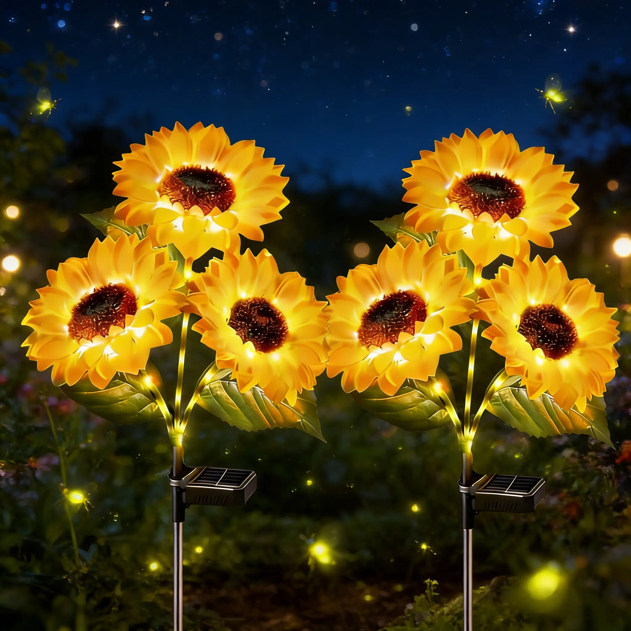 RUIDEL MICHAELS 2-Pack Outdoor Solar Sunflower Lights - 3-Head Realistic Design, Portable Home Accessory, Decking & Patio Lighting, Backyard Decor Gift for Loved Ones, Two Piece Sets, Garden Accessories