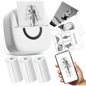Mini Printer Sticker Thermal Printer with 3 Rolls Paper,  Portable Phone Print Pods,Study Sticker Maker for Pictures, Photos, Journals, DIY, Compatible with Phone & Tablet