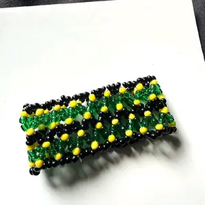 Jamaican Colored Beaded Bracelet - Green and Yellow Beads, Handmade, Perfect for Casual and Party Wear