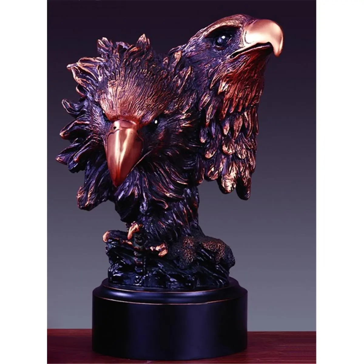 212 MAIN 2 Eagle Heads Cold Cast Resin Stone Sculpture - 5x8 in, Heavy-Weight Bronze-Plated Collectible Cultural Art Decor Ornament for Home Display