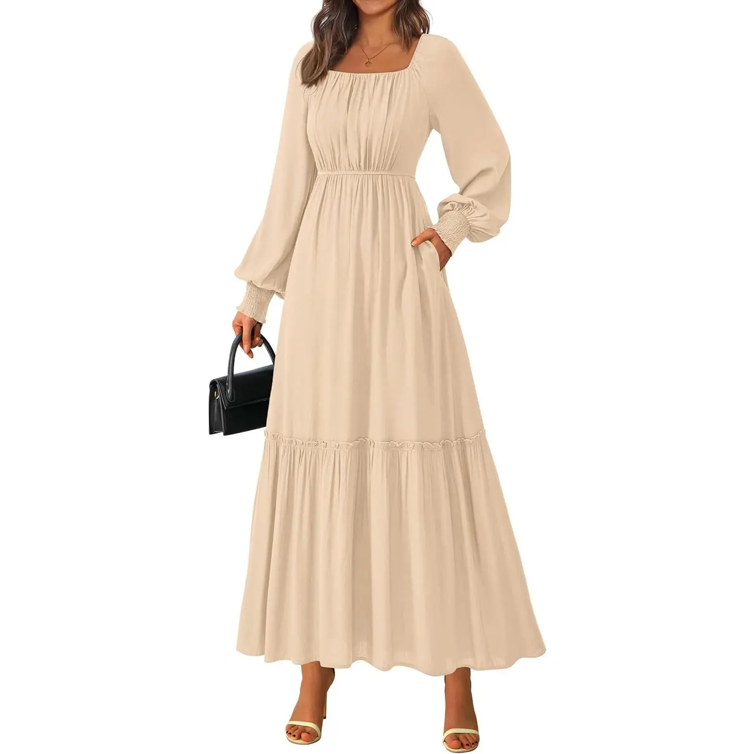 Casual Fall Dresses for Women 2026 Flowy Long Sleeve Maxi Dress Smocked Empire Waist Square Neck Wedding Party - TikTok Shop Casual Fall Dresses for Women 2026 Flowy Long Sleeve Maxi Dress Smocked Empire Waist Square Neck Wedding Party - TikTok Shop