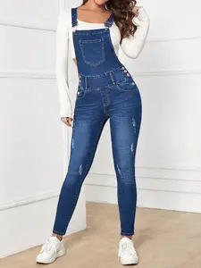 Women's Tall Light Wash Denim Bib Shorts, Loose Fit, Adjustable Straps, Rolled Hem, Pockets, Casual Summer Y2K Street Style Overalls