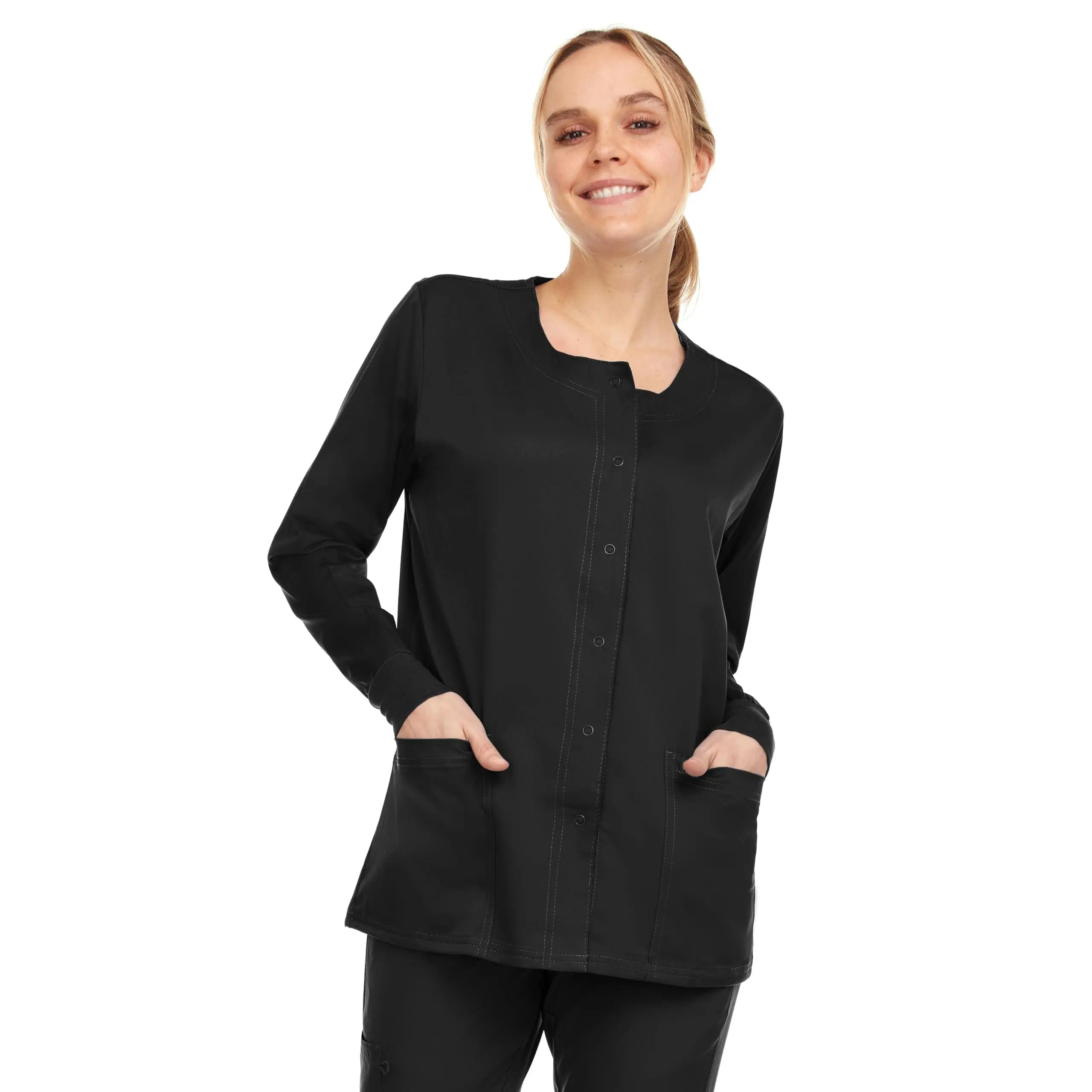 MediChic Women's Scrubs Medical Warm Up Nurse Scrub Jacket, Available in Over 10 Colors Red