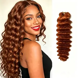 Bling Hair Reddish Brown Deep Wave Knotless Pre-Separated Crochet Hair Extensions Human Hair Drak Ginger Orange Kinky Curly Feather Extension 1/3/4Bundles