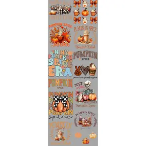 Pumpkin Spice Junkie DTF Transfer Gang Sheet 24.5" wide x 72" long. Direct To Film