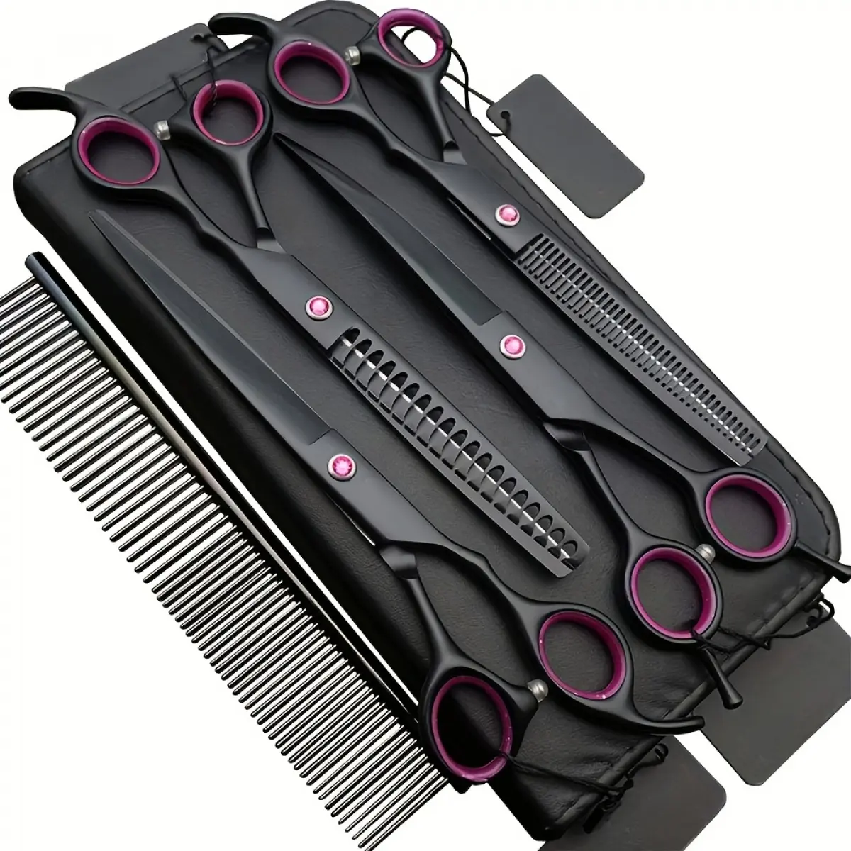 Professional Dog Grooming Shears Set - Groomer Tools for Barbers, Black Case, 1 Adjustment Key, Pet Grooming Salon Compatible Hair Cutting & Thinning Scissors, Stainless Steel, Complete Kit, 1 Straight Scissors