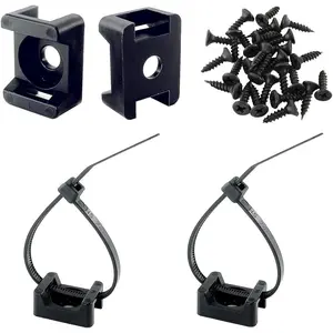 Saddle Type  Zip Tie Mounts Base Kit with Screw Hole,Set  6 Inch Nylon  Ties and Screws Each 100 count,Wire Clips Anchor Management Fastener for Baseborad,Wall or Desk,Black