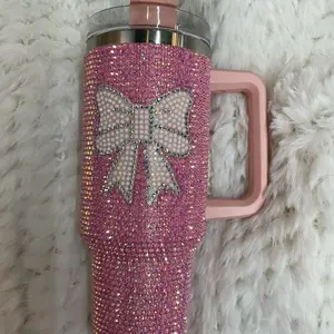 Bling Tumbler 40oz with Sparkly Pink Design and Bow Detailing