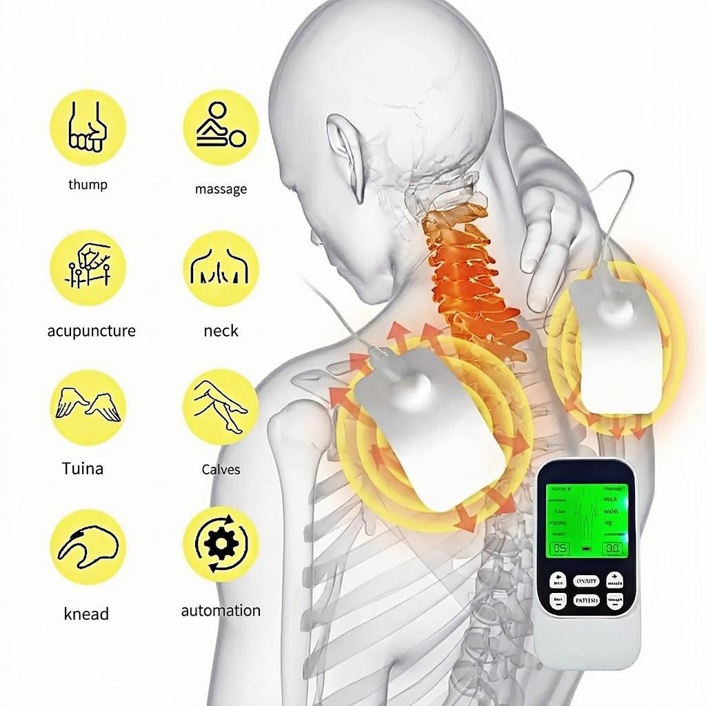Muscle Massage Unit, 10 Modes Dual Channel, 30 Intensity Levels, Compact Rechargeable Body Massager with 4 Pads