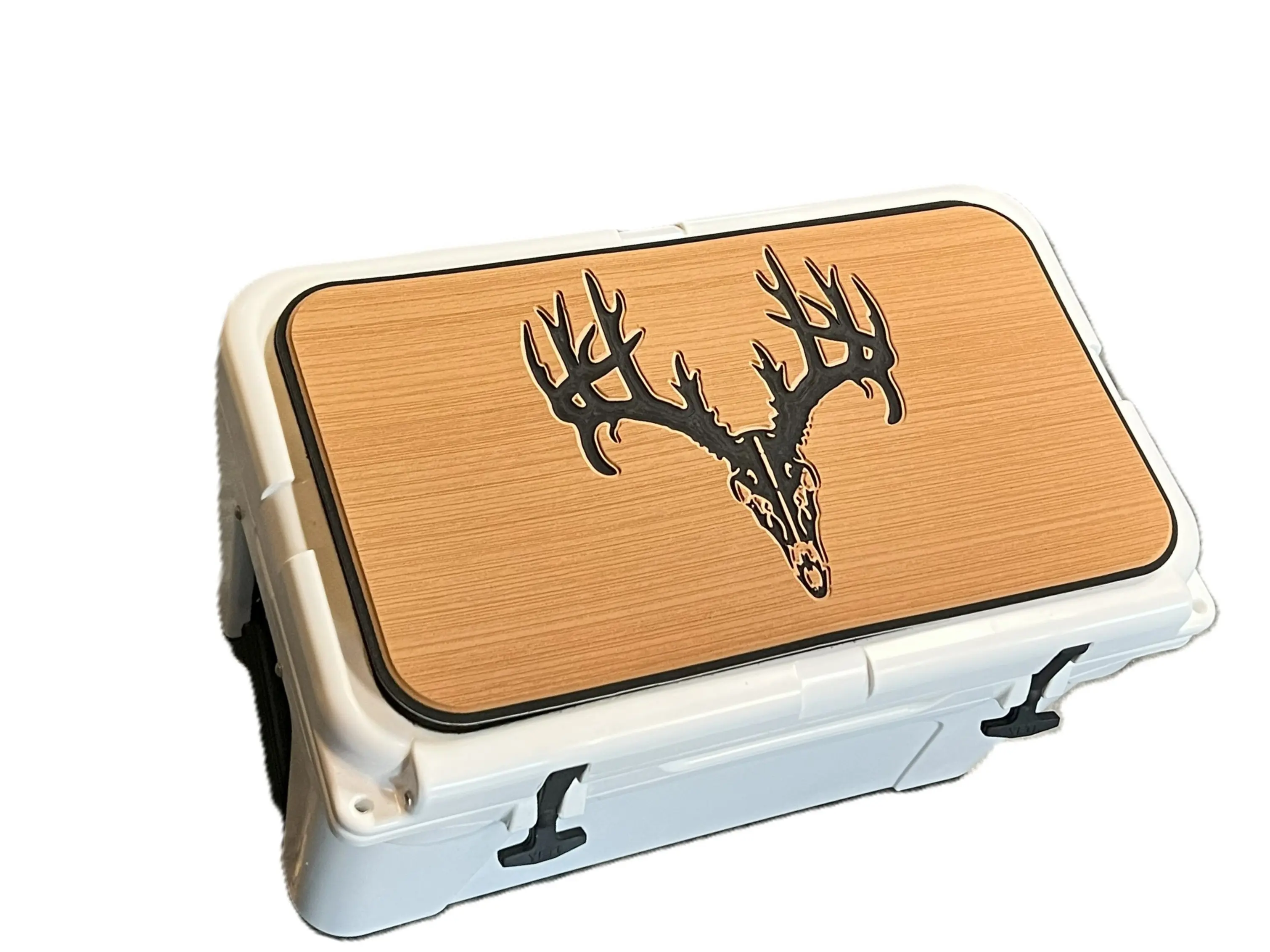 YETI Cooler Pad with Deer Euro Skull Logo - Rust/Black Mat, 3M Adhesive, Peel and Stick Application, Custom Cooler Top for Yeti Tundra, Roadie, Haul, & Wheeled Coolers