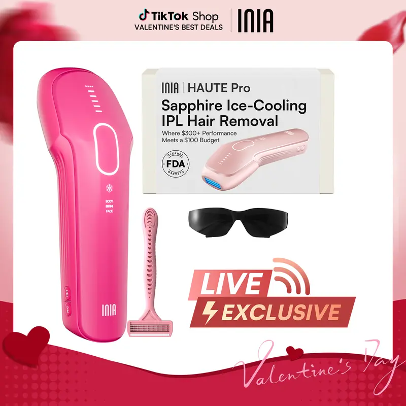 【LIVE EXCLUSIVE】INIA HAUTE Pro Sapphire Ice-Cooling IPL Hair Removal Device – Painless, FDA Cleared, Full Body & Bikini Use, Long-Lasting Results for Women & Men, 2-Year Warranty – Stay Cool & Smooth This Summer