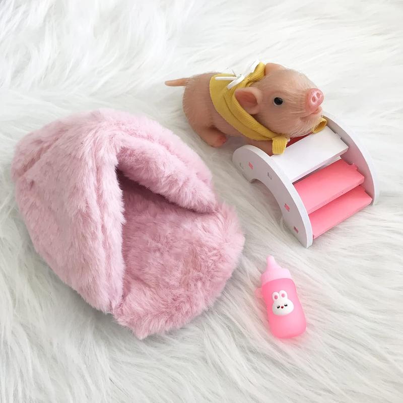 VOLOBE 5 Inches Silicone Piglet, Soft Mini Realistic Piggy Toy, Gift Box with Silicone Piglet Accessories, Kids Lifelike Reborn Doll(Dora)