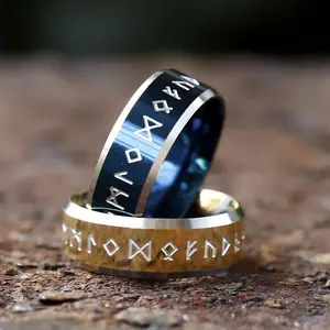 Men Ring Stainless Steel Fashion Style Letter Rune Words Odin Norse Amulet RETRO Rings Charm Jewelry Accessoires Gift