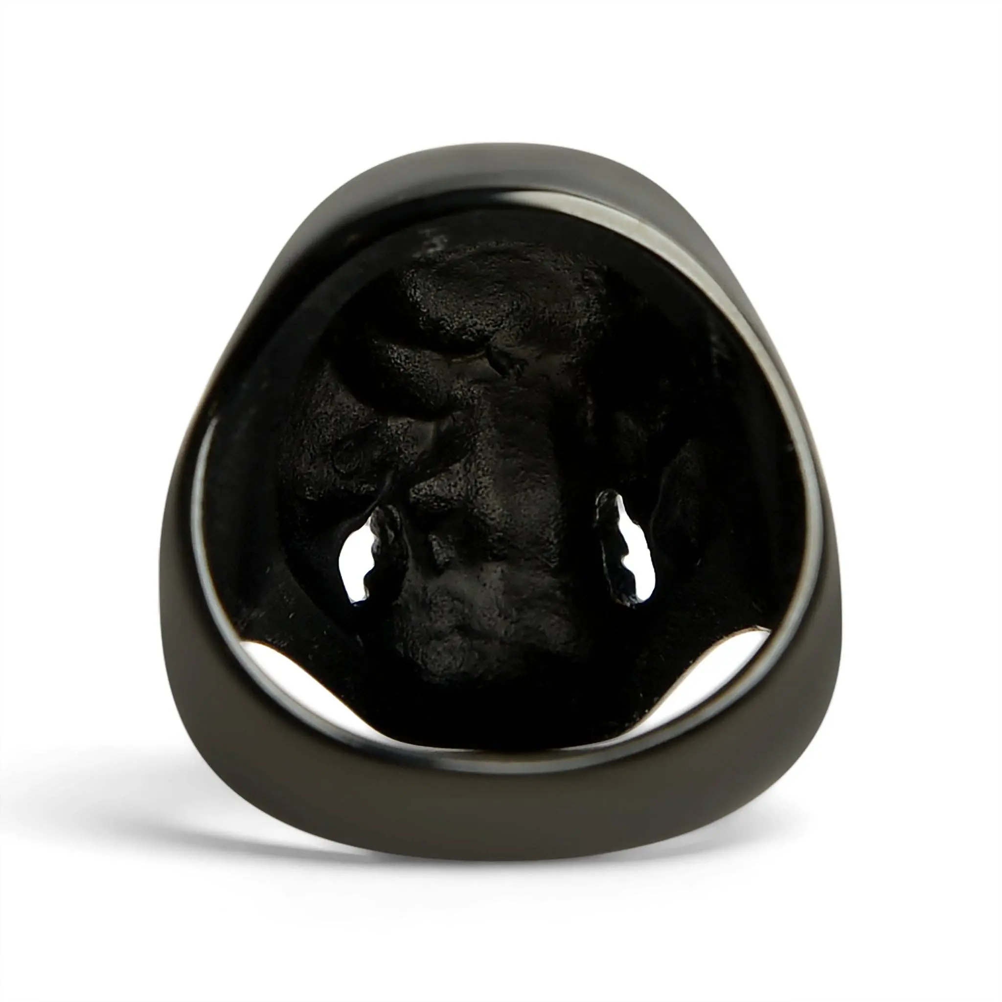 Gothic Lolita Ring, Stainless Steel Ring with Black Smiling Skull - Size 8, Gothic Lolita Rings