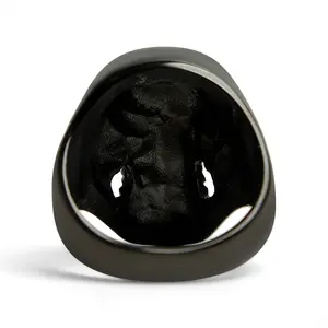 Gothic Lolita Ring, Stainless Steel Ring with Black Smiling Skull - Size 8, Gothic Lolita Rings