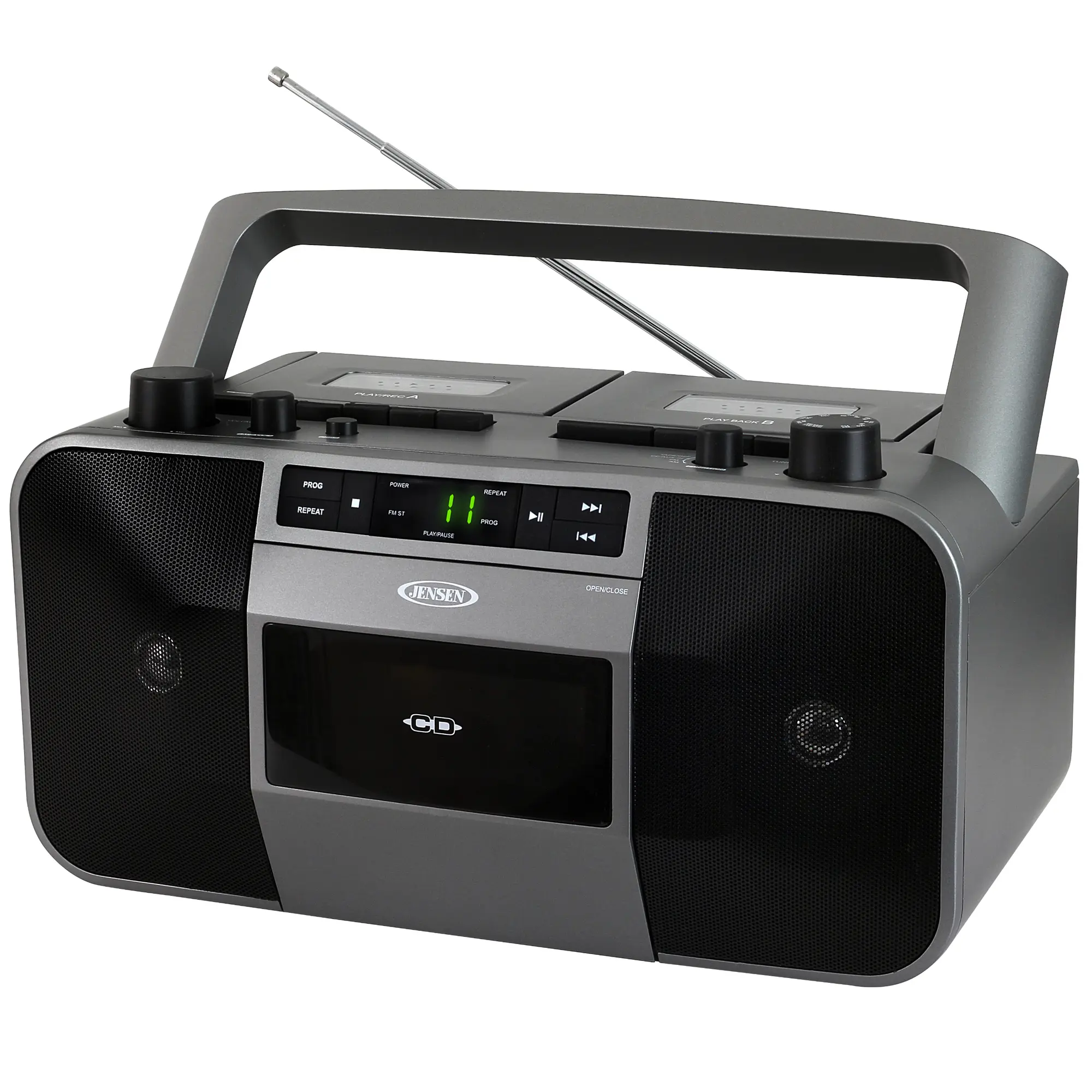 Jensen MCR-1500 Portable Stereo CD Player Dual Cassette Deck Recorder with AM/FM Radio