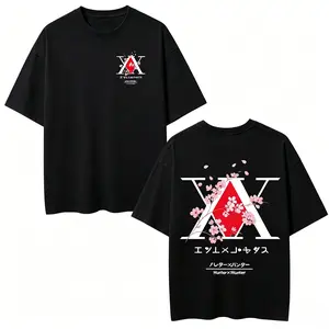 Anime Hunter X Hunter Logo Vintage  T Shirt Killua Gon Cherry Blossom Graphic T-shirt Men Fashion Casual Oversized Tshirt Menswear Top